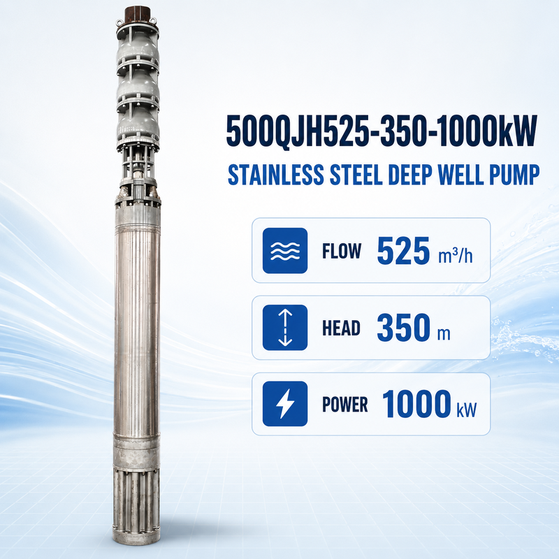 525 m³/sa Akış 350 m Basma Yüksekliği 1000 kW Güç Paslanmaz Çelik Derin Kuyu Dalgıç Deniz Suyu Pompası