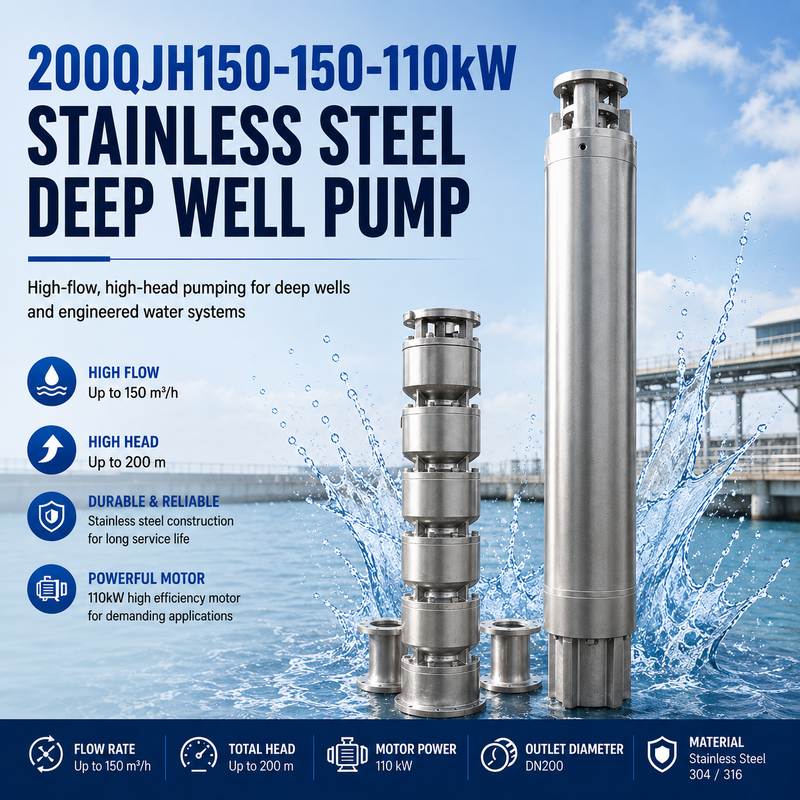200QJH150-150-110kW Paslanmaz Çelik Derin Kuyu Pompası Derin kuyular ve mühendislik su sistemleri için yüksek akışlı, yüksek başlı pompalama